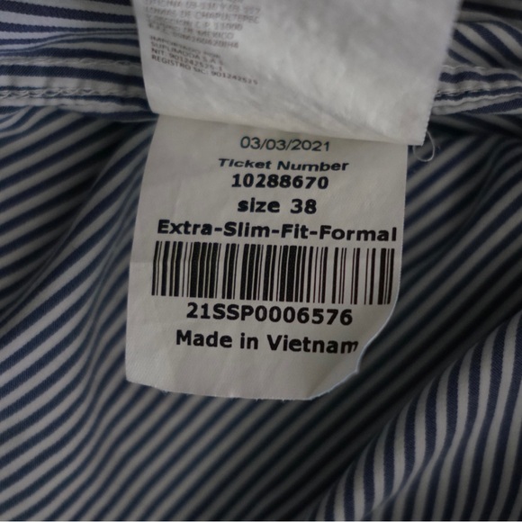 Suitsupply Navy Thin Striped Mandarin Collar Button Down Shirt (Size 38) - Picture 7 of 9